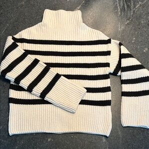 Everlane Felted Merino Funnel-Neck Pullover, black-bone stripe, XXS